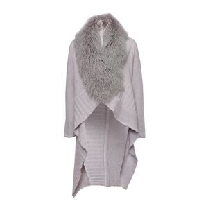 Blumarine, Gray woolen cardigan with fur collar.
